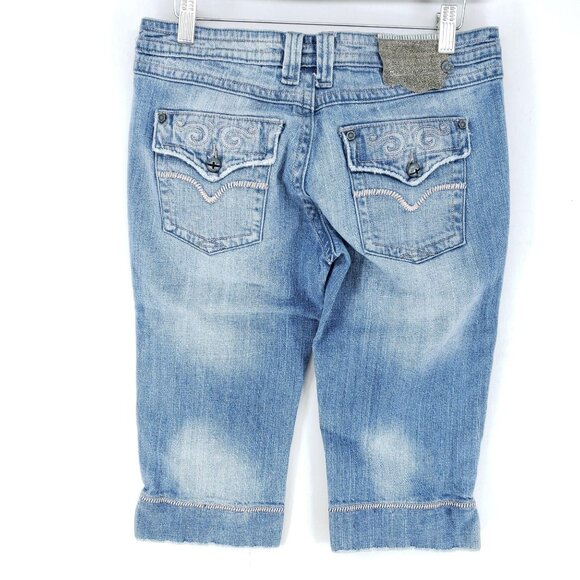Industrial Cotton Denim Capri Women's Size 7 Light Wash Stretch - Picture 2 of 7